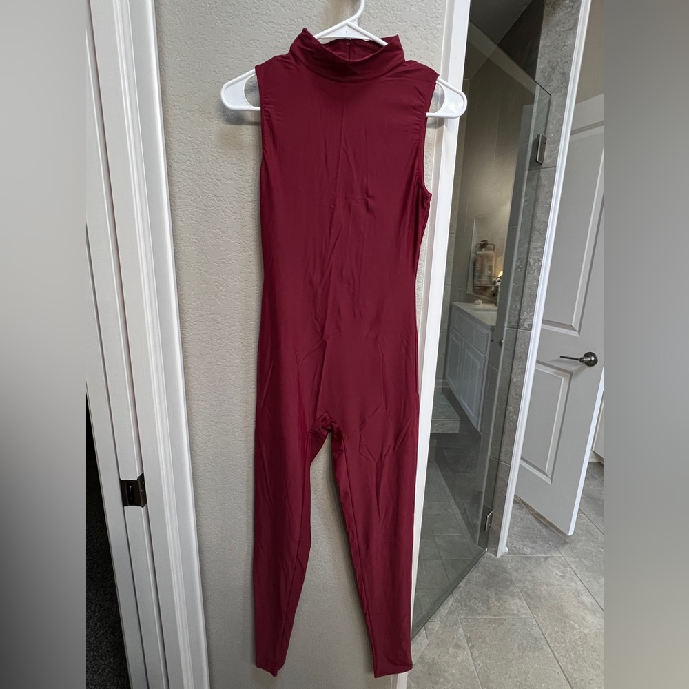 Speerise adult medium maroon short sleeve turtleneck bodysuit.